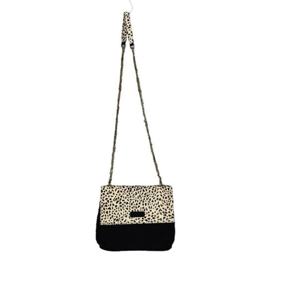 Jane Marie Womens Indie Sleaze Mob Wife Calf Hair Chain Crossbody Black Cheetah